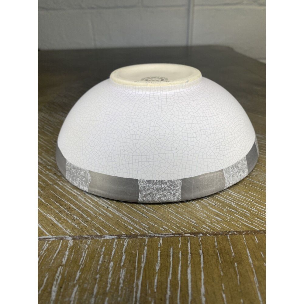 Michael Wainwright Art Pottery Ceramic Bowl Platinum Crackle Ivory Gray - Picture 14 of 15
